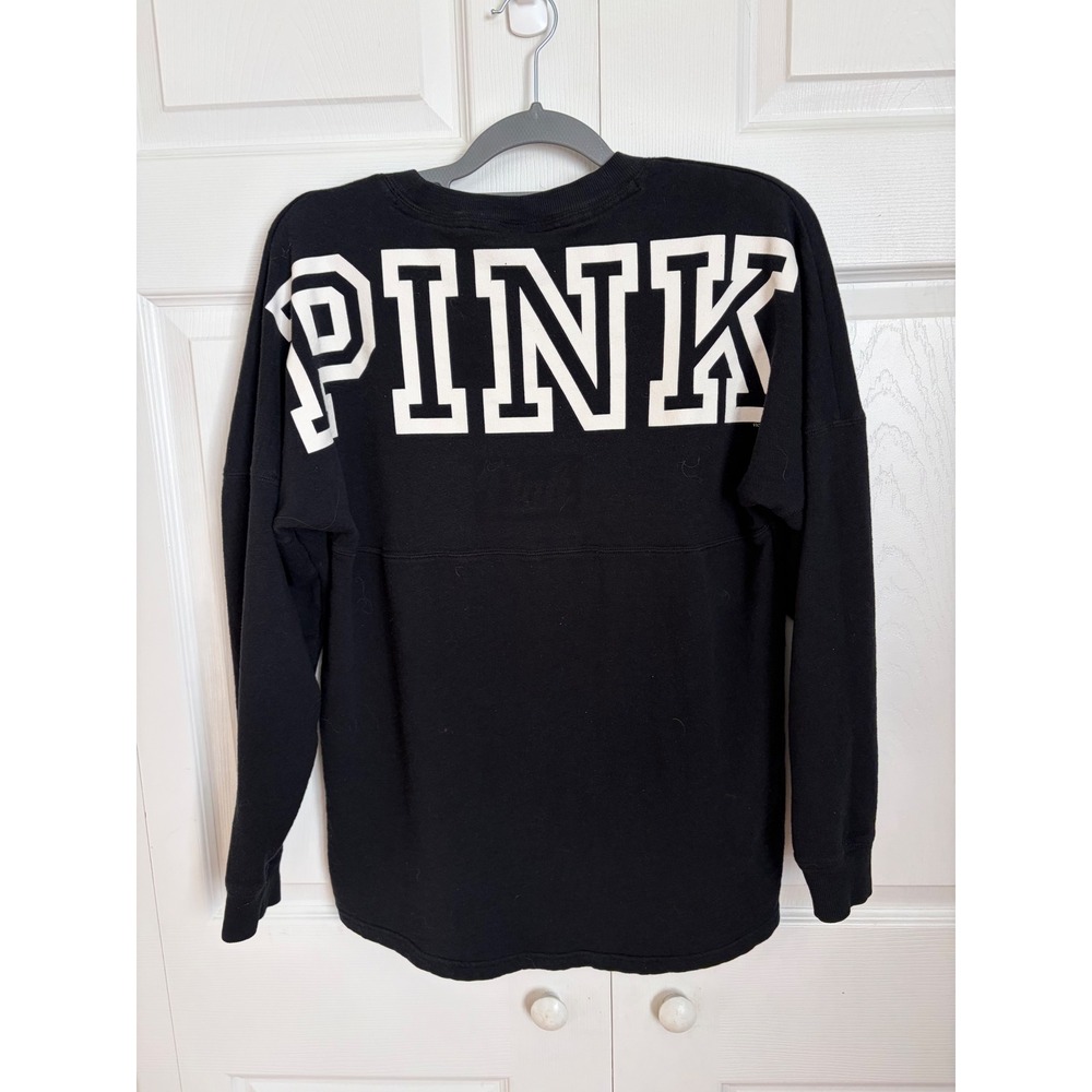 PINK Victoria's Secret Black Oversized Spirit Jersey Long Sleeve Shirt Small